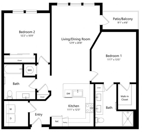 Two Bedroom Floor Plan at Grady Square Luxury Apartments in Tampa FL